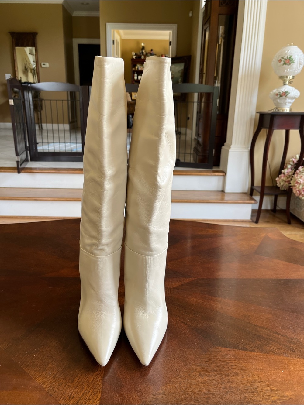 Women's Knee-High Pointed-Toe Leather Boots - Cream, Latrobe